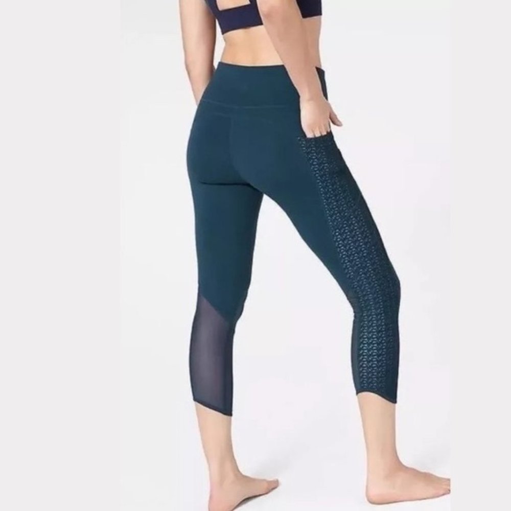Athleta Chaturanga Teal Mosaic Crop Leggings Small